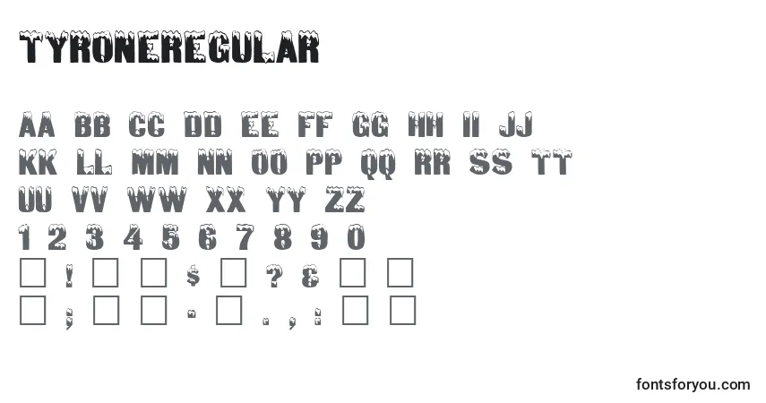 Czcionka TyroneRegular – alfabet, cyfry, specjalne znaki
