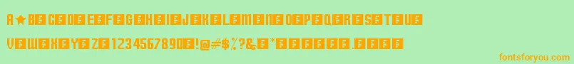 フォントTerminallyChisseled – オレンジの文字が緑の背景にあります。