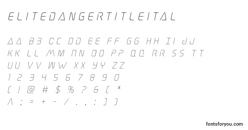 Czcionka Elitedangertitleital – alfabet, cyfry, specjalne znaki