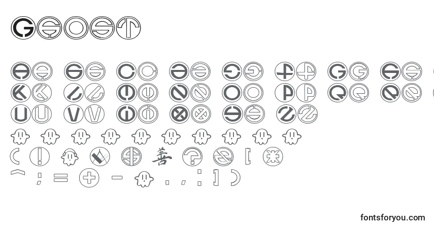 Czcionka Ghost – alfabet, cyfry, specjalne znaki