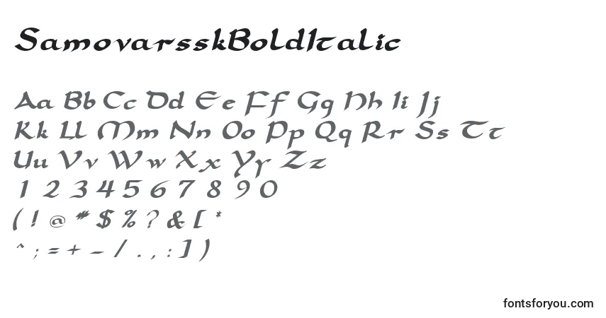 Шрифт SamovarsskBoldItalic – алфавит, цифры, специальные символы