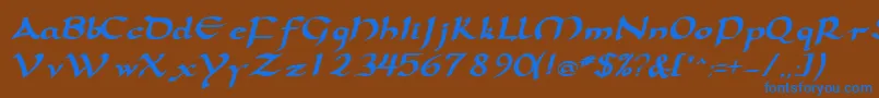 SamovarsskBoldItalic-Schriftart – Blaue Schriften auf braunem Hintergrund
