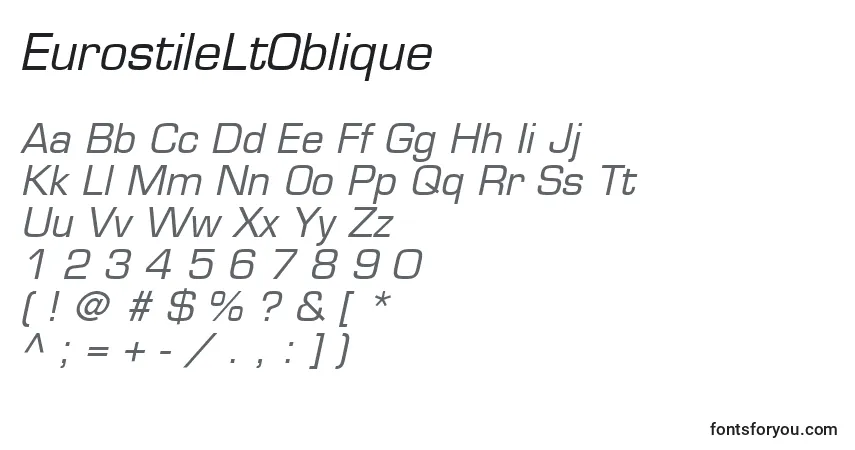 Czcionka EurostileLtOblique – alfabet, cyfry, specjalne znaki