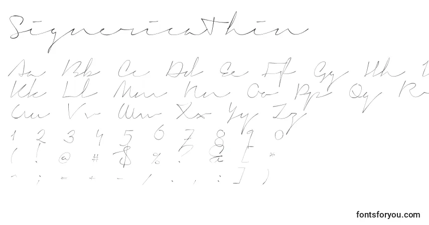 Schriftart SignericaThin – Alphabet, Zahlen, spezielle Symbole