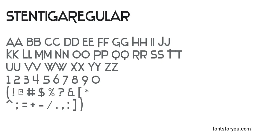 A fonte StentigaRegular – alfabeto, números, caracteres especiais