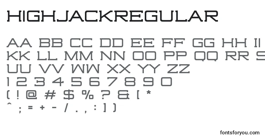 A fonte HighjackRegular – alfabeto, números, caracteres especiais
