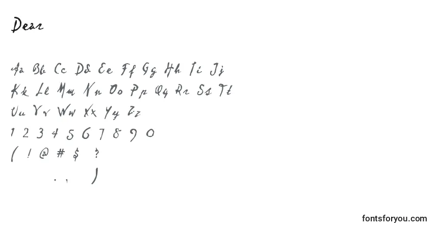 Czcionka Dear – alfabet, cyfry, specjalne znaki