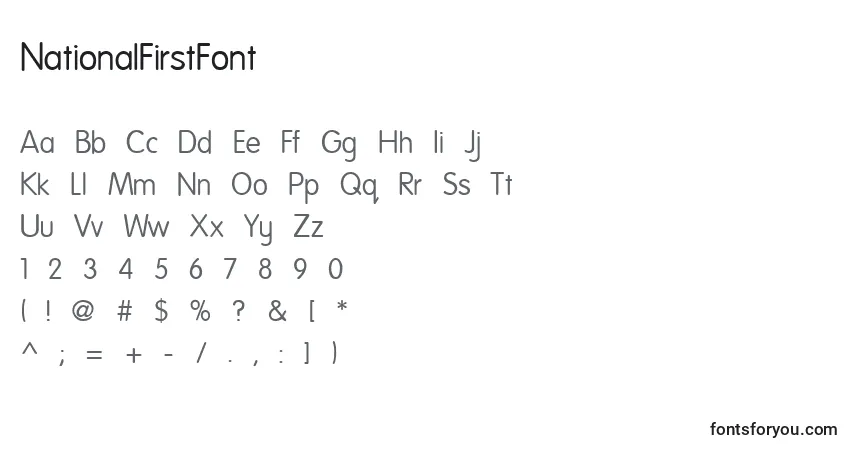 Czcionka NationalFirstFont – alfabet, cyfry, specjalne znaki