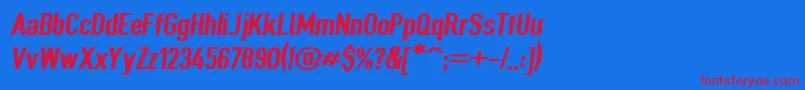 Giveahootblkextobl-Schriftart – Rote Schriften auf blauem Hintergrund