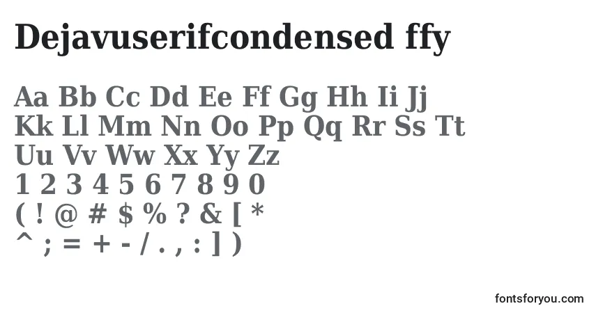 A fonte Dejavuserifcondensed ffy – alfabeto, números, caracteres especiais