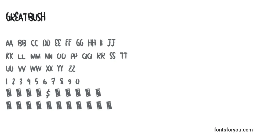 Schriftart Greatbush – Alphabet, Zahlen, spezielle Symbole