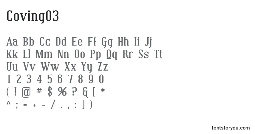 Czcionka Coving03 – alfabet, cyfry, specjalne znaki