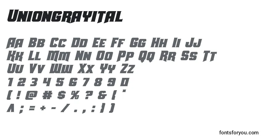 Uniongrayitalフォント–アルファベット、数字、特殊文字