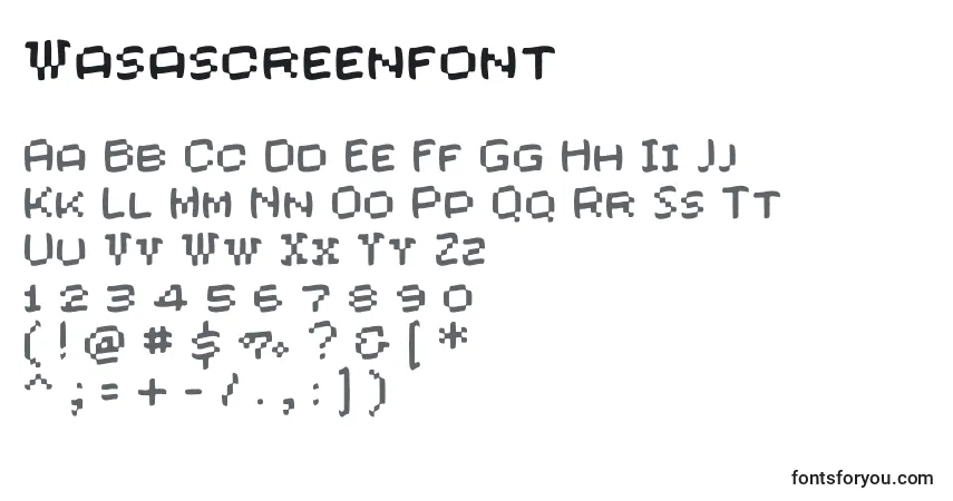 Schriftart Wasascreenfont – Alphabet, Zahlen, spezielle Symbole