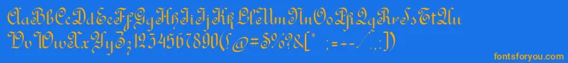 フォントRondoAncienttwo – オレンジ色の文字が青い背景にあります。