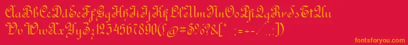 RondoAncienttwo-Schriftart – Orangefarbene Schriften auf rotem Hintergrund