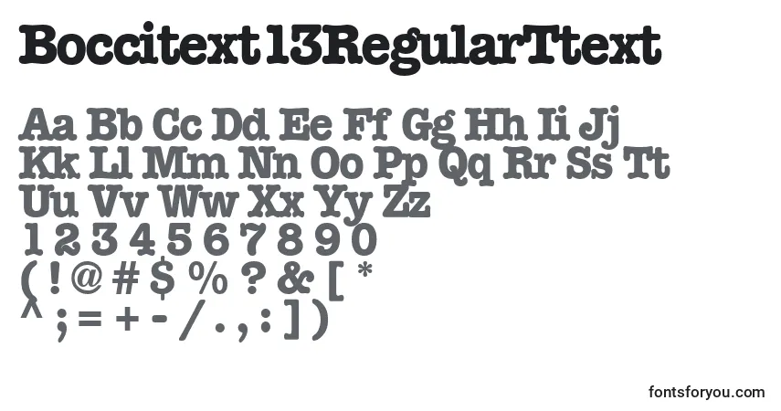 A fonte Boccitext13RegularTtext – alfabeto, números, caracteres especiais