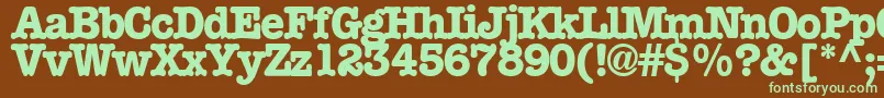 フォントBoccitext13RegularTtext – 緑色の文字が茶色の背景にあります。