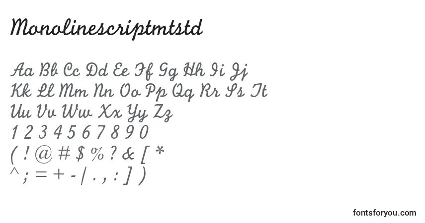 Czcionka Monolinescriptmtstd – alfabet, cyfry, specjalne znaki