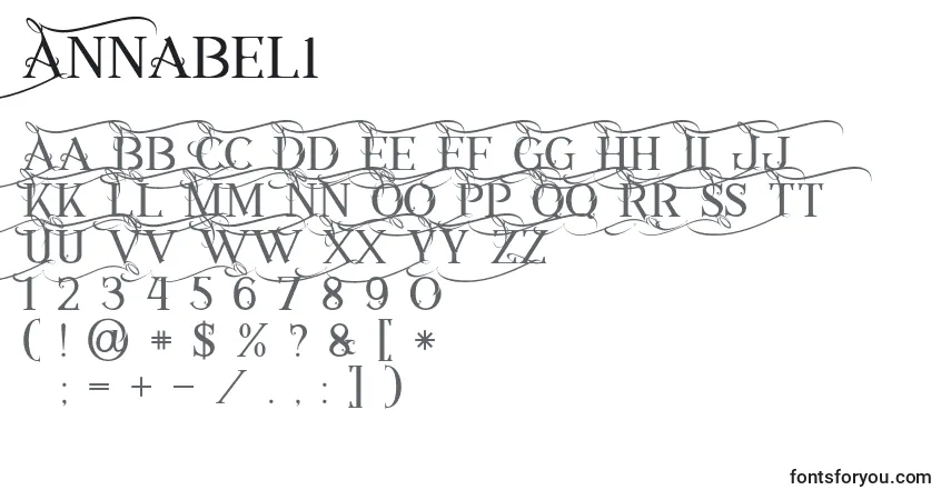 A fonte Annabel1 – alfabeto, números, caracteres especiais