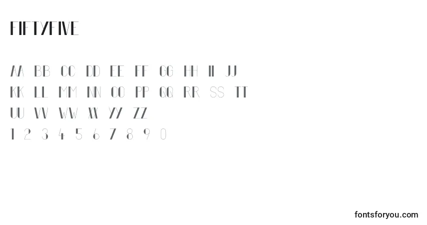 Czcionka FiftyFive – alfabet, cyfry, specjalne znaki