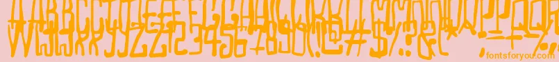 フォントMadhouse – オレンジの文字がピンクの背景にあります。