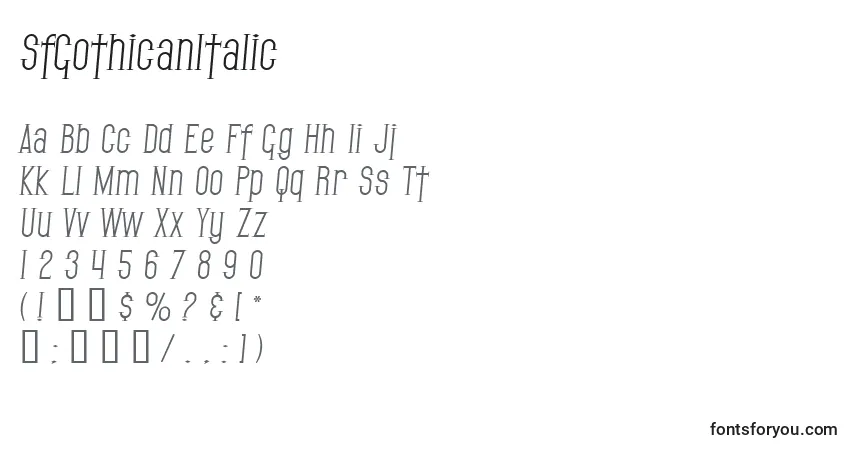 SfGothicanItalic-fontti – aakkoset, numerot, erikoismerkit
