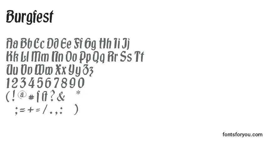 Czcionka Burgfest – alfabet, cyfry, specjalne znaki