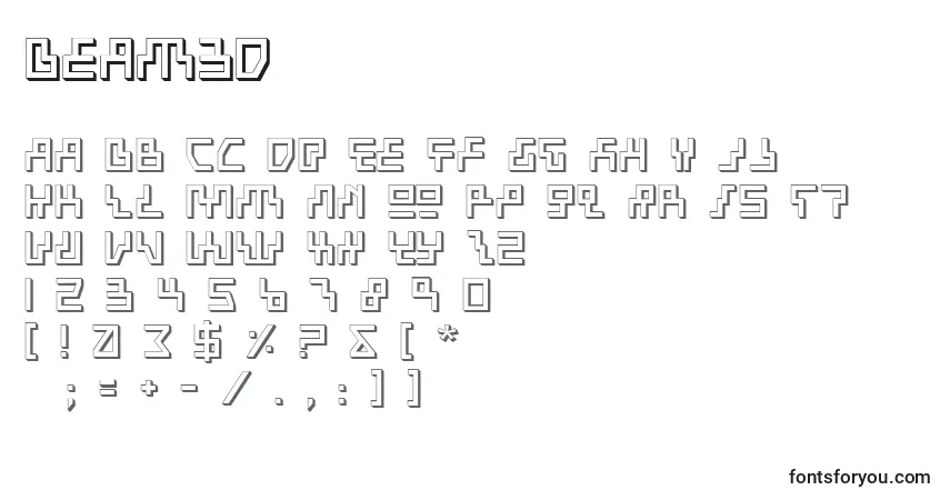 Czcionka Beam3D – alfabet, cyfry, specjalne znaki