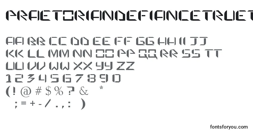 Schriftart PraetorianDefianceTrueType – Alphabet, Zahlen, spezielle Symbole