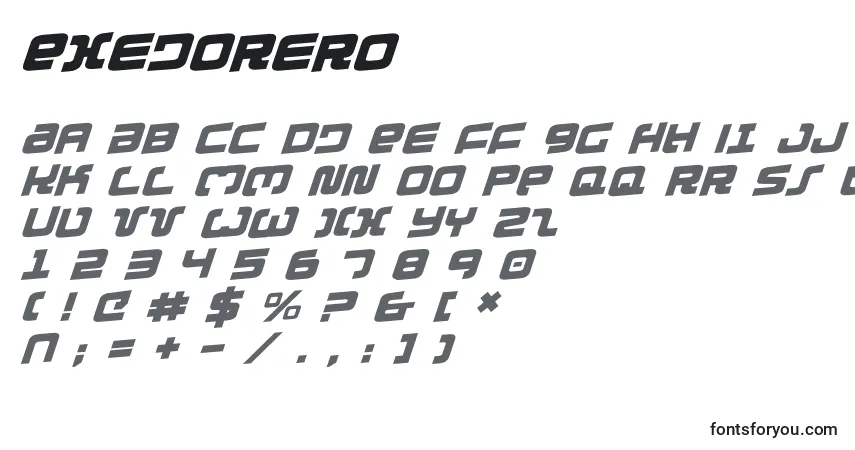 Czcionka Exedorero – alfabet, cyfry, specjalne znaki