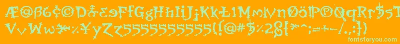 OrbusBjorkus-Schriftart – Grüne Schriften auf orangefarbenem Hintergrund