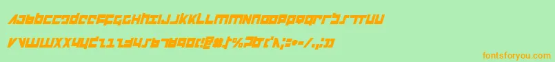 FlightCorpsCondensedItalic-Schriftart – Orangefarbene Schriften auf grünem Hintergrund