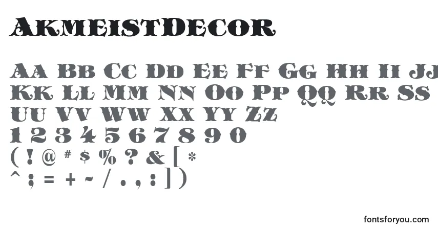 A fonte AkmeistDecor – alfabeto, números, caracteres especiais