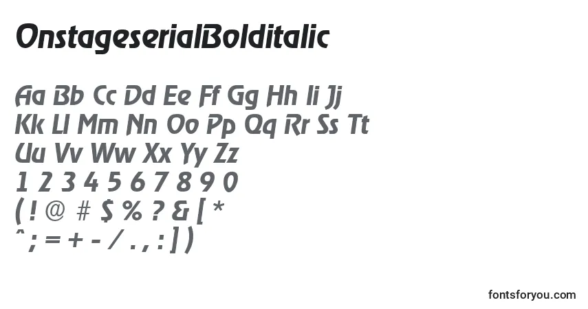 A fonte OnstageserialBolditalic – alfabeto, números, caracteres especiais