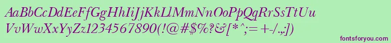 BaskervilleLightItalic Font – Purple Fonts on Green Background