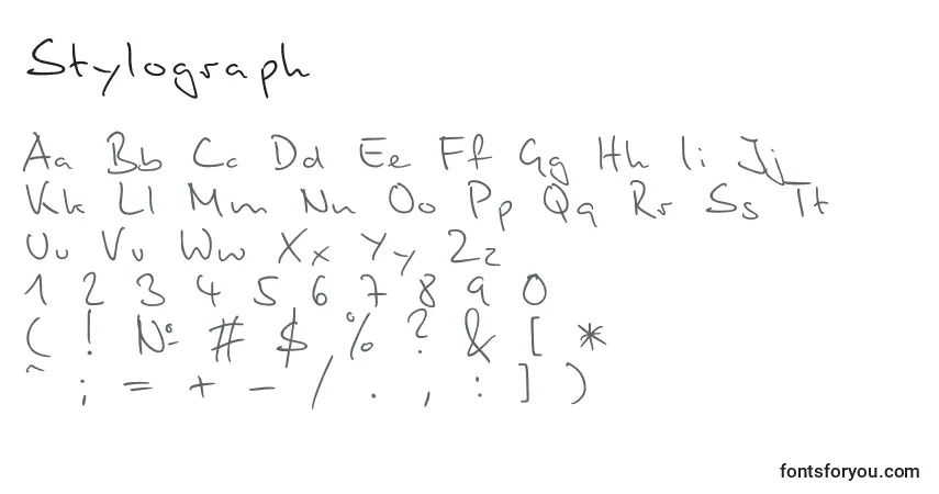 A fonte Stylograph – alfabeto, números, caracteres especiais