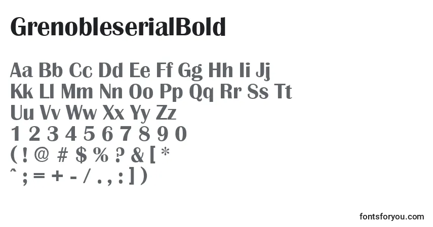 Шрифт GrenobleserialBold – алфавит, цифры, специальные символы