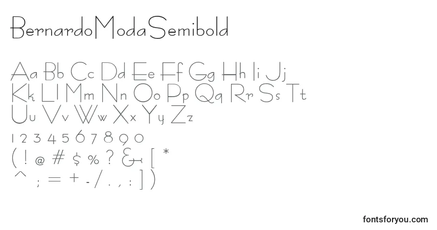 BernardoModaSemibold-fontti – aakkoset, numerot, erikoismerkit