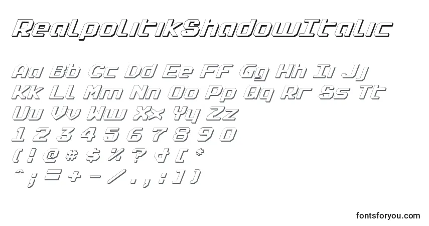 RealpolitikShadowItalicフォント–アルファベット、数字、特殊文字