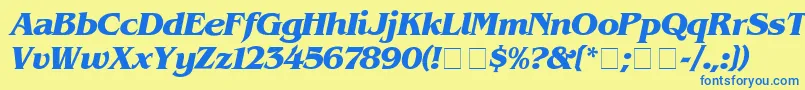 フォントBenguiat ffy – 青い文字が黄色の背景にあります。