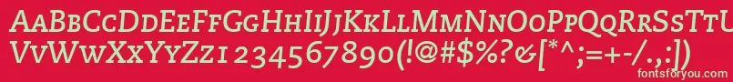 PmnCaecilia76BoldItalicSmallCapsOldstyleFigures Font – Green Fonts on Red Background