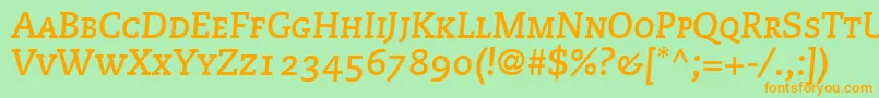 PmnCaecilia76BoldItalicSmallCapsOldstyleFigures Font – Orange Fonts on Green Background