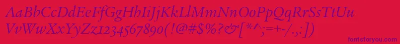 LegacySerifOsItcTtBookita Font – Purple Fonts on Red Background