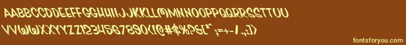Więcej informacji o czcionce Pressdarlingleft Czcionka Pressdarlingleft – żółte czcionki na brązowym tle