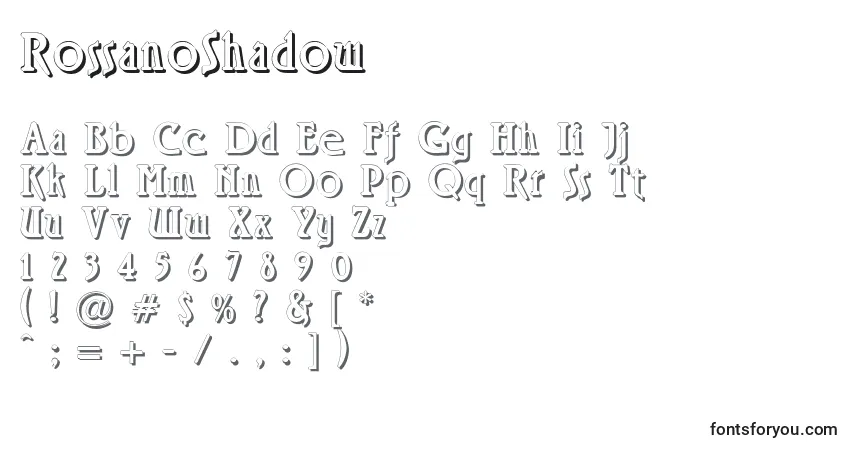 Шрифт RossanoShadow – алфавит, цифры, специальные символы