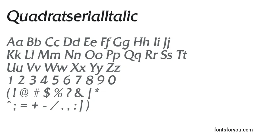 A fonte QuadratserialItalic – alfabeto, números, caracteres especiais