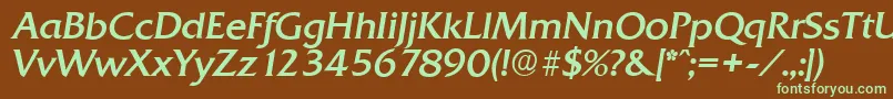 フォントQuadratserialItalic – 緑色の文字が茶色の背景にあります。