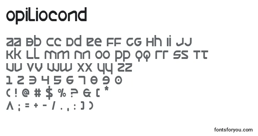 A fonte Opiliocond – alfabeto, números, caracteres especiais