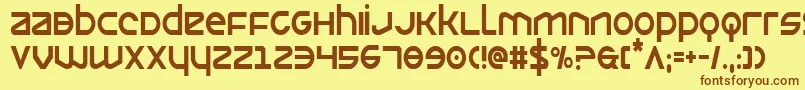 フォントOpiliocond – 茶色の文字が黄色の背景にあります。